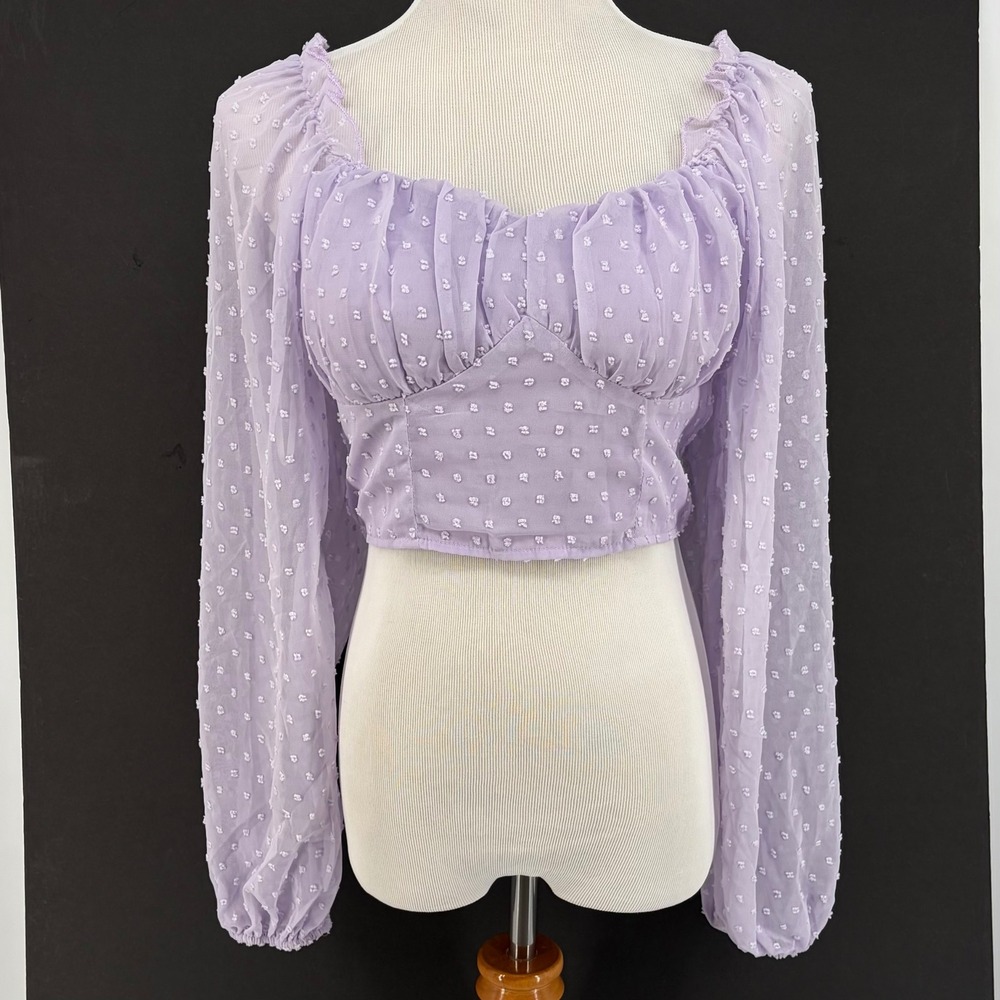 Lavender Swiss Dot Crop Top Smocked Back Milkmaid Coquette Fairycore Medium